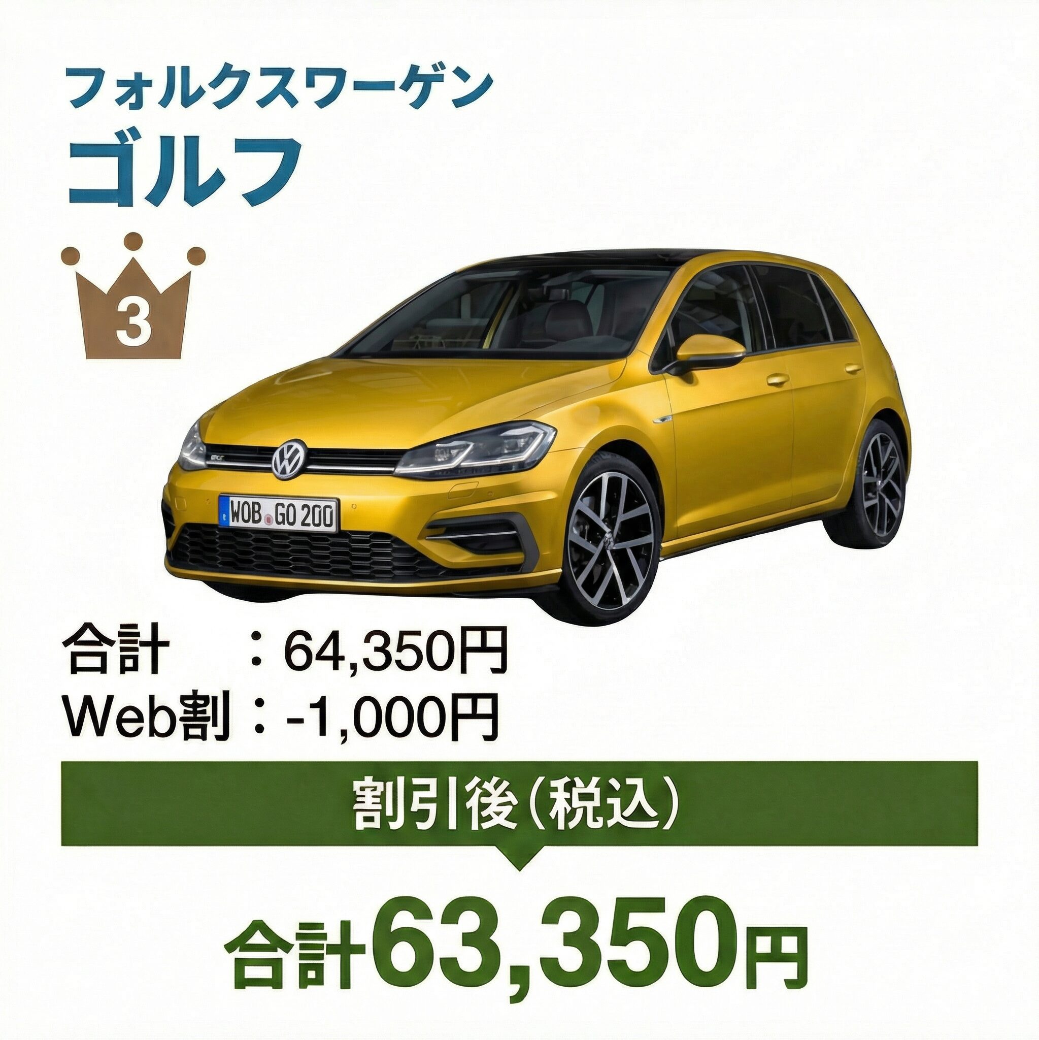 3位 フォルクスワーゲン ゴルフ
